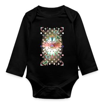 Schmetterlinge Blume Ornamente - Baby Bio-Langarm-Body - Schwarz - Vorne