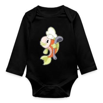 Fish Cook Cooking Spoon Cooking - Organic Longsleeve Baby Bodysuit - black - Front