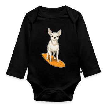 Chihuahua Surfing Surfboard Summer - Organic Longsleeve Baby Bodysuit - black - Front