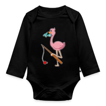 Pêche au poisson pêcheur flamant rose - Body Bébé bio manches longues - noir - Devant