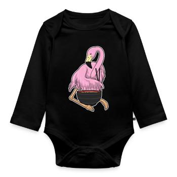 Cuisson de ramen pour Chef Flamant Rose - Body Bébé bio manches longues - noir - Devant