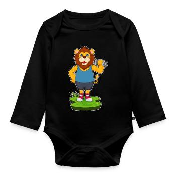 Lion Bodybuilder Dumbbell Bodybuilding - Body Bébé bio manches longues - noir - Devant