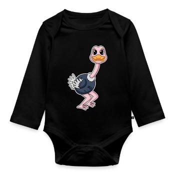 Strauß Motiv Zootiere - Baby Bio-Langarm-Body - Schwarz - Vorne