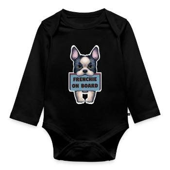 French bulldog sticker on board - Organic Longsleeve Baby Bodysuit - black - Front