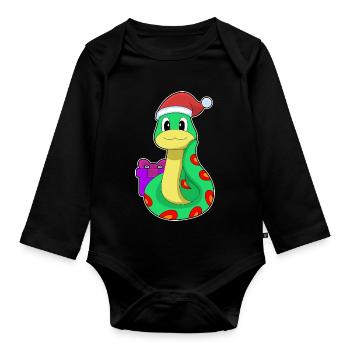 Serpent Noël Noël chapeau - Body Bébé bio manches longues - noir - Devant