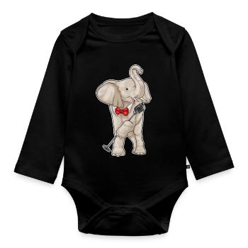 Elephant Singer Microphone Singing - Organic Longsleeve Baby Bodysuit - black - Front