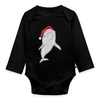 Dolphin Christmas Santa Hat - Organic Longsleeve Baby Bodysuit - black - Front