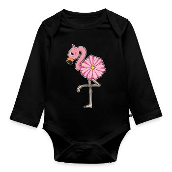 Fleur de flamant rose - Body Bébé bio manches longues - noir - Devant