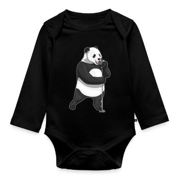 Panda Singer Chant au micro - Body Bébé bio manches longues - noir - Devant