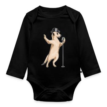 Chanteur de suricate Chant au micro - Body Bébé bio manches longues - noir - Devant