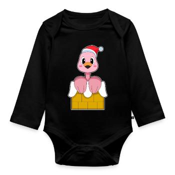 Chapeau de Noël flamant rose - Body Bébé bio manches longues - noir - Devant