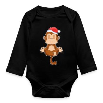 Affe Weihnachten Meditation - Baby Bio-Langarm-Body - Schwarz - Vorne