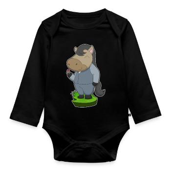 Pferd Bräutigam Ehering Hochzeit - Baby Bio-Langarm-Body - Schwarz - Vorne
