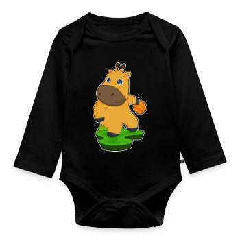 Giraffe Basketball Player Basketball - Organic Longsleeve Baby Bodysuit - black - Front