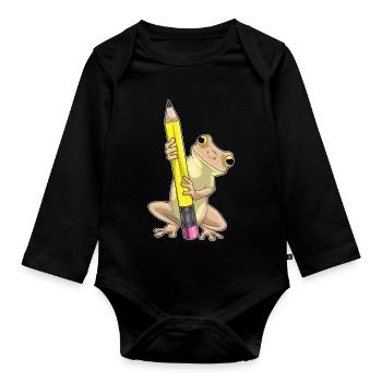 Frosch Schüler Bleistift Schule - Baby Bio-Langarm-Body - Schwarz - Vorne