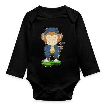 Monkey Pensioner Walking Stick - Organic Longsleeve Baby Bodysuit - black - Front