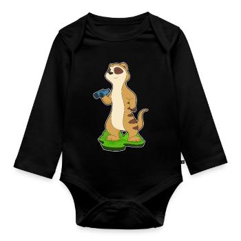 Meerkat Binoculars - Organic Longsleeve Baby Bodysuit - black - Front