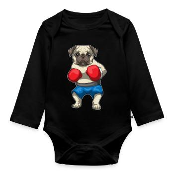 Mops Boxer Boxhandschuhe Boxen - Baby Bio-Langarm-Body - Schwarz - Vorne