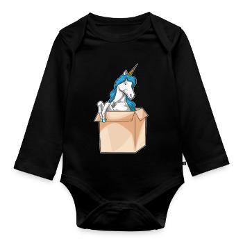 Einhorn Karton - Baby Bio-Langarm-Body - Schwarz - Vorne
