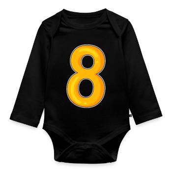 Number 8 Number Yellow Motif - Organic Longsleeve Baby Bodysuit - black - Front