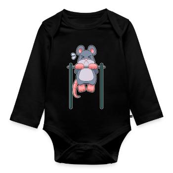 Mouse Bodybuilders Pull-ups Bodybuilding - Organic Longsleeve Baby Bodysuit - black - Front