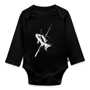 Fishing Sketch - Organic Longsleeve Baby Bodysuit - black - Front