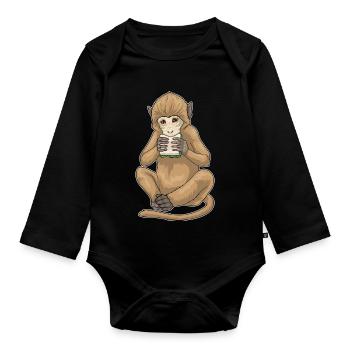 Affe Sandwich - Baby Bio-Langarm-Body - Schwarz - Vorne