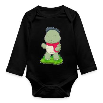 Turtle Winter Scarf - Organic Longsleeve Baby Bodysuit - black - Front