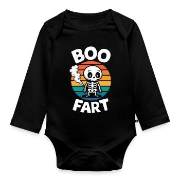 Farting Skeleton – Funny Halloween - Organic Longsleeve Baby Bodysuit - black - Front