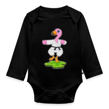 Flamingo Karate Kampfsport  - Baby Bio-Langarm-Body - Schwarz - Vorne