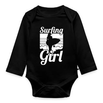 Surfer girl - Organic Longsleeve Baby Bodysuit - black - Front