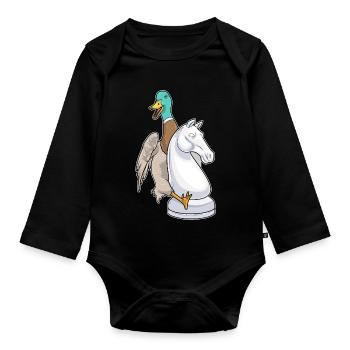 Ente Schachfigur Springer Schach - Baby Bio-Langarm-Body - Schwarz - Vorne
