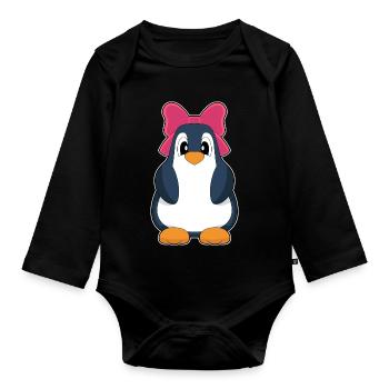 Pinguin Haarschleife - Baby Bio-Langarm-Body - Schwarz - Vorne