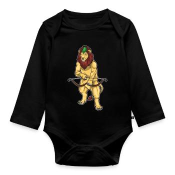 Lion Archer Bow - Organic Longsleeve Baby Bodysuit - black - Front