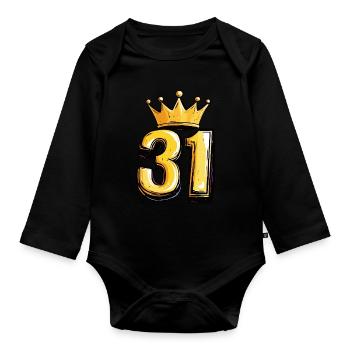 31 Zahl Trikot Krone - Baby Bio-Langarm-Body - Schwarz - Vorne