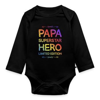 Best Dad Hero Saying Dad Father's Day - Organic Longsleeve Baby Bodysuit - black - Front