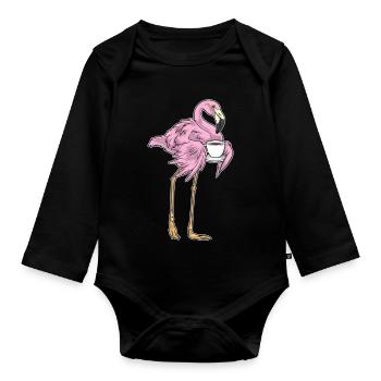 Flamingo Kaffee Tasse - Baby Bio-Langarm-Body - Schwarz - Vorne