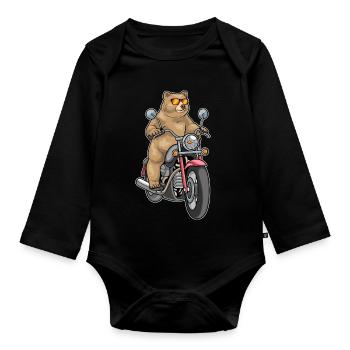 Bear Motorcycle - Organic Longsleeve Baby Bodysuit - black - Front