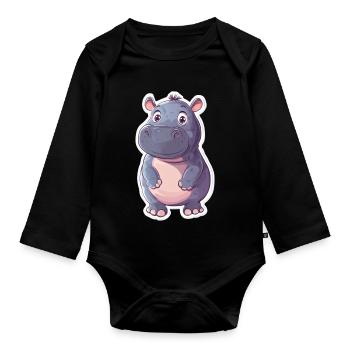 Nilpferd - Baby Bio-Langarm-Body - Schwarz - Vorne