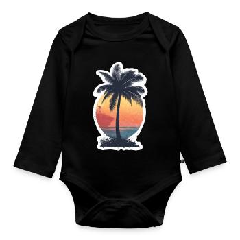 Palm tree - Organic Longsleeve Baby Bodysuit - black - Front