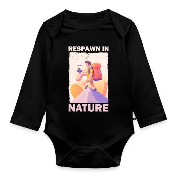 Adventurer in pixel look - Organic Longsleeve Baby Bodysuit - black - Front