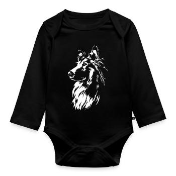 Long-haired Collie Portrait Collie Portrait Wilsigns - Organic Longsleeve Baby Bodysuit - black - Front