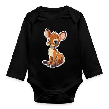 roe deer - Organic Longsleeve Baby Bodysuit - black - Front