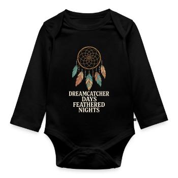Feather And Dream Boho Festival Spiritual Pattern - Organic Longsleeve Baby Bodysuit - black - Front