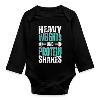 Schwergewichte und Protein Shakes - Baby Bio-Langarm-Body - Schwarz - Vorne