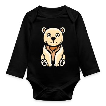 Niedlicher Cartoon-Eisbär Wintermotiv - Baby Bio-Langarm-Body - Schwarz - Vorne