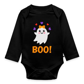Cute Halloween Ghost Boo Costume - Organic Longsleeve Baby Bodysuit - black - Front