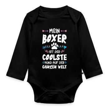 Boxer Dog Saying - Organic Longsleeve Baby Bodysuit - black - Front