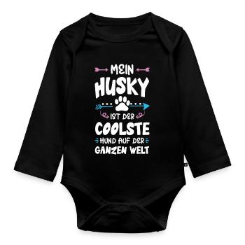 husky hund spruch - Baby Bio-Langarm-Body - Schwarz - Vorne