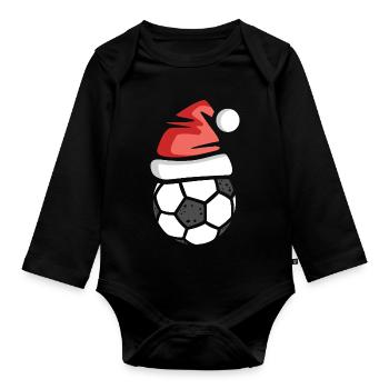 Weihnachts Fußball mit Nikolausmütze - Baby Bio-Langarm-Body - Schwarz - Vorne